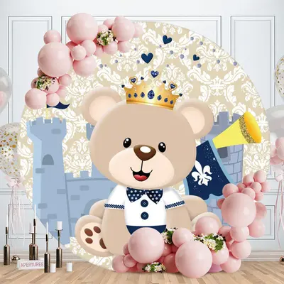 Aperturee Cute Teddy Bear Round Castle Baby Shower Backdrop