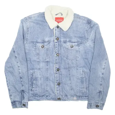 GUESS Mens Sherpa Lined Denim Jacket Blue M