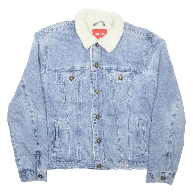 GUESS Mens Sherpa Lined Denim Jacket Blue M