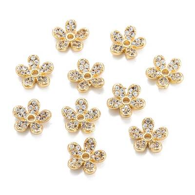 Brass Micro Pave Clear Cubic Zirconia Beads