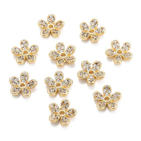 Brass Micro Pave Clear Cubic Zirconia Beads