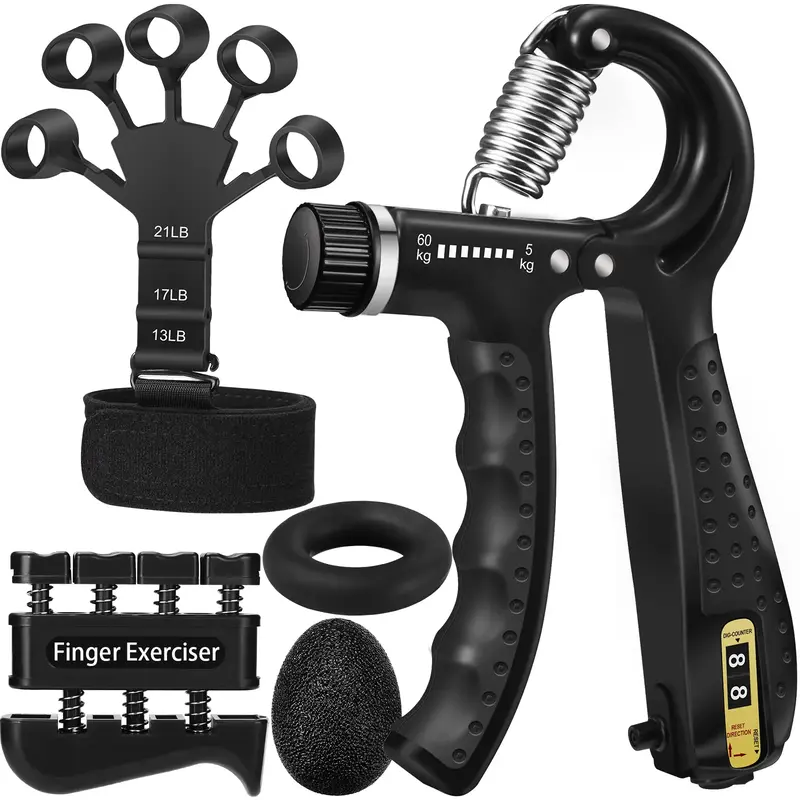 Hand Grip Strengthener Kit (5-in-1) | Grip Strength Trainer with Finger Exerciser, Forearm Strengthener, Stress Relief Ball &...