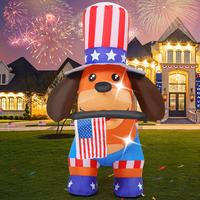 4th of July Inflatables 4FT Dog with American Flag Independence Day Blow Up Inflatable Yard Decorations with Built-in LEDs fo...