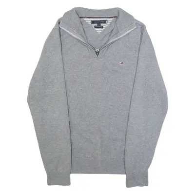 TOMMY HILFIGER Mens Jumper Grey 1/4 Zip Tight Knit S