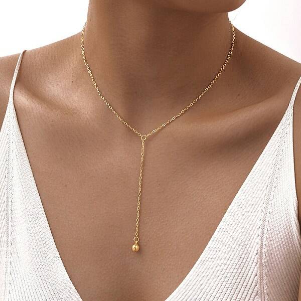 304 Stainless Steel Round Ball Y Tassel Necklaces