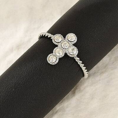 304 Stainless Steel Crystal Rhinestone Cuff Rings for Women