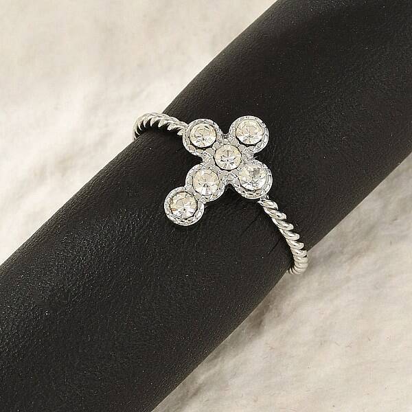 304 Stainless Steel Crystal Rhinestone Cuff Rings for Women