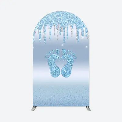 Aperturee Blue Glitter Footprints Baby Shower Arch Backdrop | Wedding Arch Backdrop | Diy Round Arch Backdrop | Diy Chiara Ba...