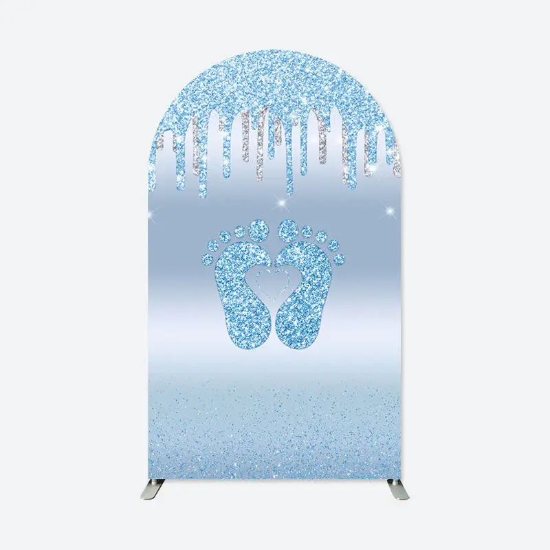 Aperturee Blue Glitter Footprints Baby Shower Arch Backdrop | Wedding Arch Backdrop | Diy Round Arch Backdrop | Diy Chiara Ba...