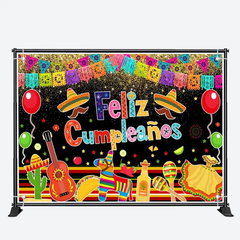 Feliz Cumpleanos Mexican Fiesta Birthday Backdrop - Aperturee