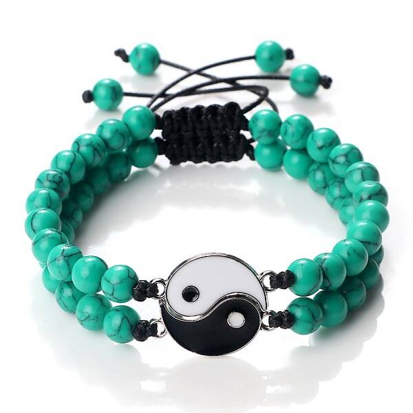Black and White Yin Yang Synthetic Turquoise Braided Bracelets