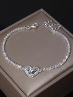 Rhinestone Heart Design Glitter Bracelet,  Cute Jewelry for Daily Wear for Parties and Weddings for Girl, Trendy All-match & ...