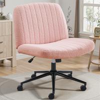 Height Adjustable Criss Cross Chair with Wheels - Armless Desk Chair No Wheels Cross Legged Office Chair Wide Swivel Home Off...