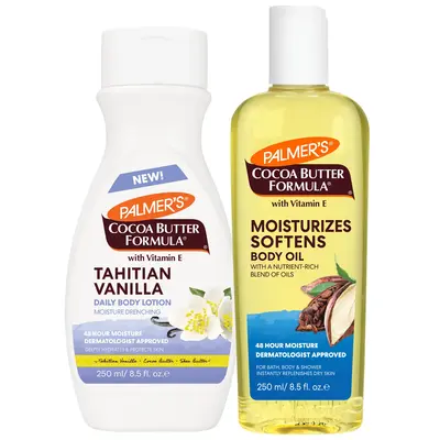 Palmer's Cocoa Butter Formula Tahitian Vanilla Body Lotion and Moisturizing Body Oil Comforting Moisturizer Bundle