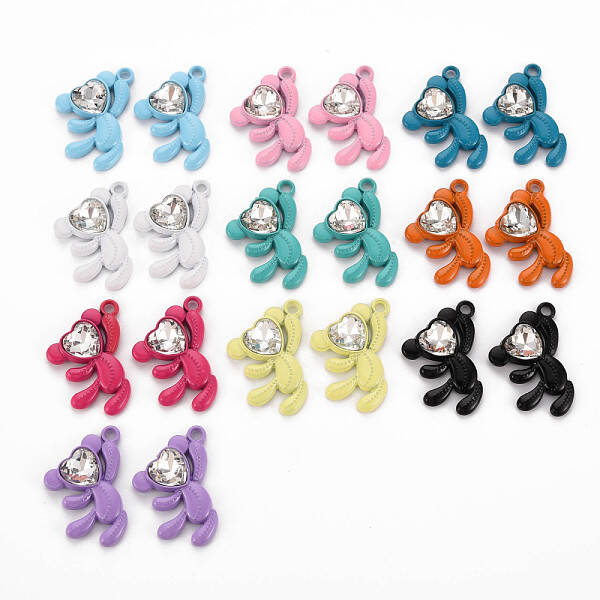 Spray Painted Alloy Rhinestone Pendants