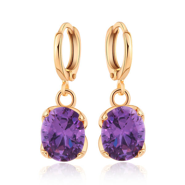Real 18K Gold Plated Hot Trends Oval Brass Rhinestone Dangle Hoop Earrings