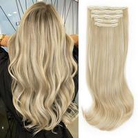 ALXNAN Clip in Hair Extensions Synthetic Bleach Blonde Hair Extensions Long Stright Layered Hair Extensions for Women Curly W...