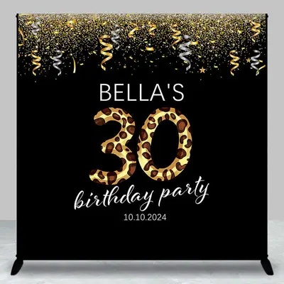 Ribbons Leopard Black Custom 30th Birthday Backdrop - Aperturee
