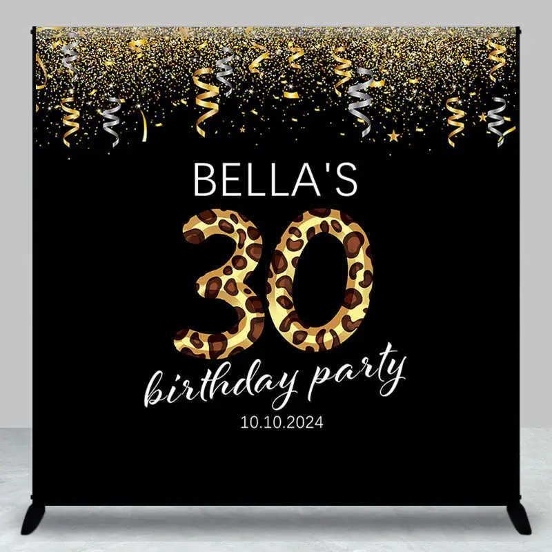Ribbons Leopard Black Custom 30th Birthday Backdrop - Aperturee