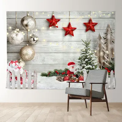 Aperturee Shiny Ball Star On The Wall Merry Christmas Backdrop
