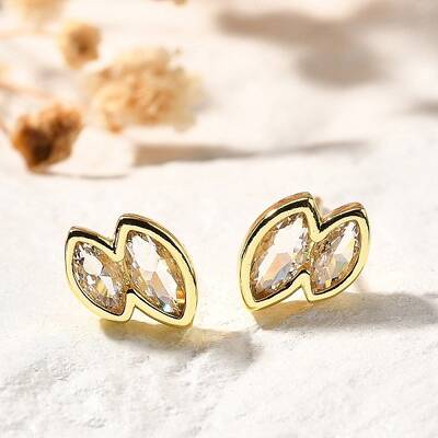 Horse Eye Brass Micro Pave Clear Cubic Zirconia Stud Earrings