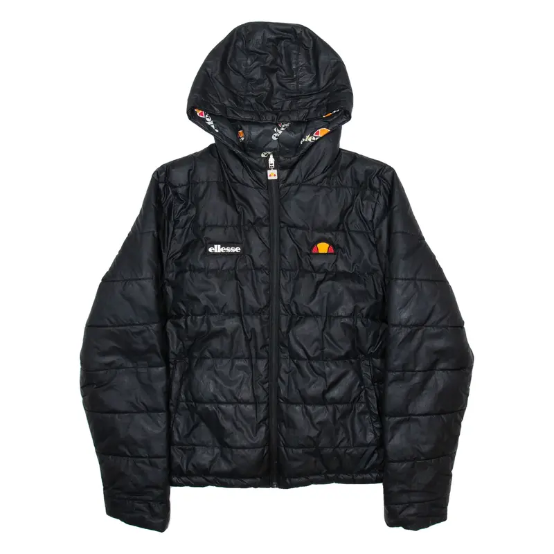 ELLESSE Womens Puffer Coat Black Hooded UK 10