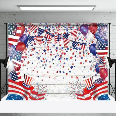 Usa Flag Balloons Hat Star Wooden Labor Day Backdrop
