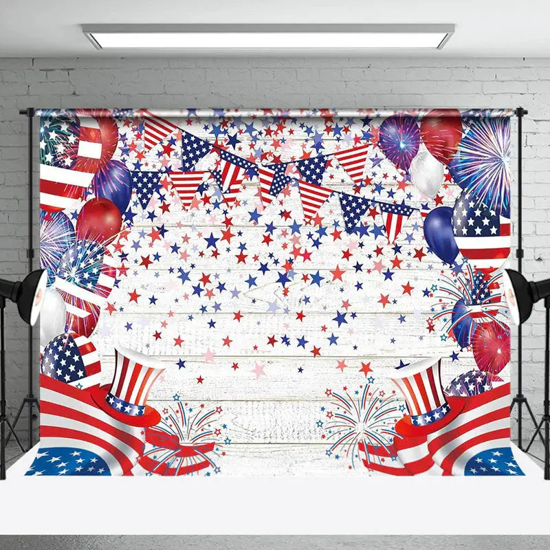 Usa Flag Balloons Hat Star Wooden Labor Day Backdrop