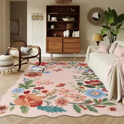 【FallFreshness】Lahome Floral Boho Soft Ultra-Thin Non-Slip Stain Resistant Washable Area Rug for Living Room, Bedroom, Nu...