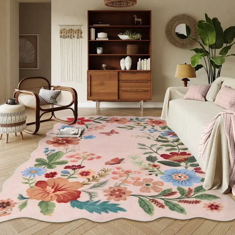 【FallFreshness】Lahome Floral Boho Soft Ultra-Thin Non-Slip Stain Resistant Washable Area Rug for Living Room, Bedroom, Nu...