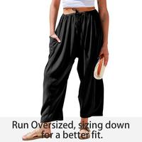 TARSE Womens Linen Wide Leg Pants Casual Loose Beach Palazzo Harem Pants with Pockets