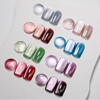 MIZHSE Cat Eye Gel Nail Polish, 8 Colors Ceramic Magnetic Gel Polish Set with Magnet Stick, Crystal Shimmer Silver Brown Gree...