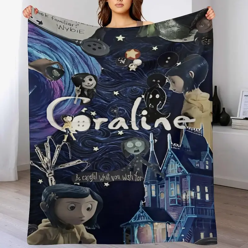 Coraline Super Soft Flannel Coraline Blanket Decorative Bedroom Living Room Suitable for Kids/Adult Blanket, Style