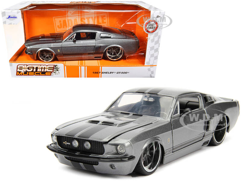 1967 Ford Mustang Shelby GT500 Gray Metallic with Black Stripes Bigtime Muscle Series 1/24 Diecast Model Car by Jada