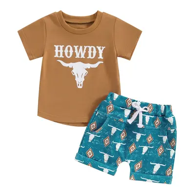 Western Baby Boy Clothes Highland Cow Farm Print T-shirt Casual Shorts Toddler Summer Country Cowboy Clothes Outfit