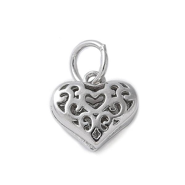 925 Sterling Silver 3D Hollow Flower Heart Charms