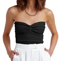 ANRABESS Women Strapless Crop Tube Top Sexy Ribbed Knit Twisted Knot Front Bandeau Sleeveless Y2K Corset Tanks Tops  Outdoor ...
