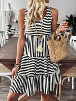 Women's Striped Print Ruffle Hem Tank Dress, Casual Sleeveless Short Dress for Summer, Ladies Clothes for Daily Wear, Womensw...