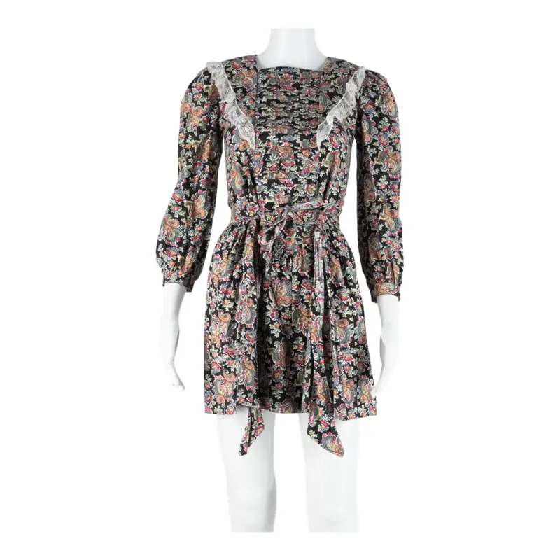 Womens Day Dress Black Floral Long Sleeve Short M