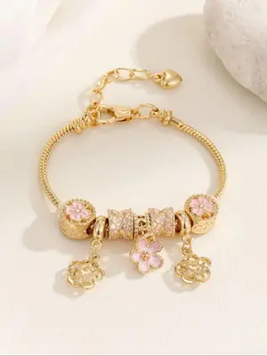 Women's Cute Flower & Rhinestone Fish Tail & Heart Design Bracelet, Fashion Jewelry for Party, Daily Decor, Trendy All-match ...