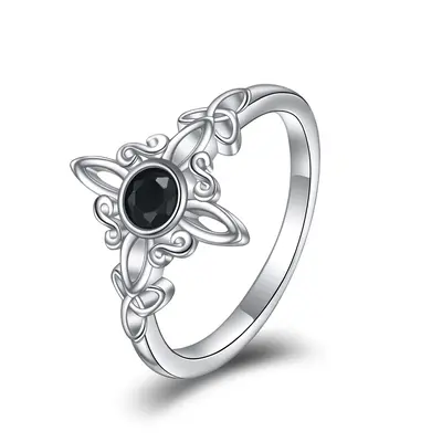 Sterling Silver Obsidian Celtic Knot Ring