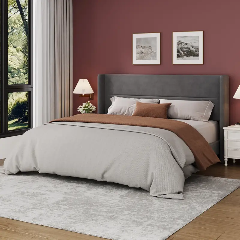 Garvee King Size Bed Frame with Wingback Headboard, Velvet Upholstered Platform Bed Frame with Sturdy Wooden Slats Support, N...