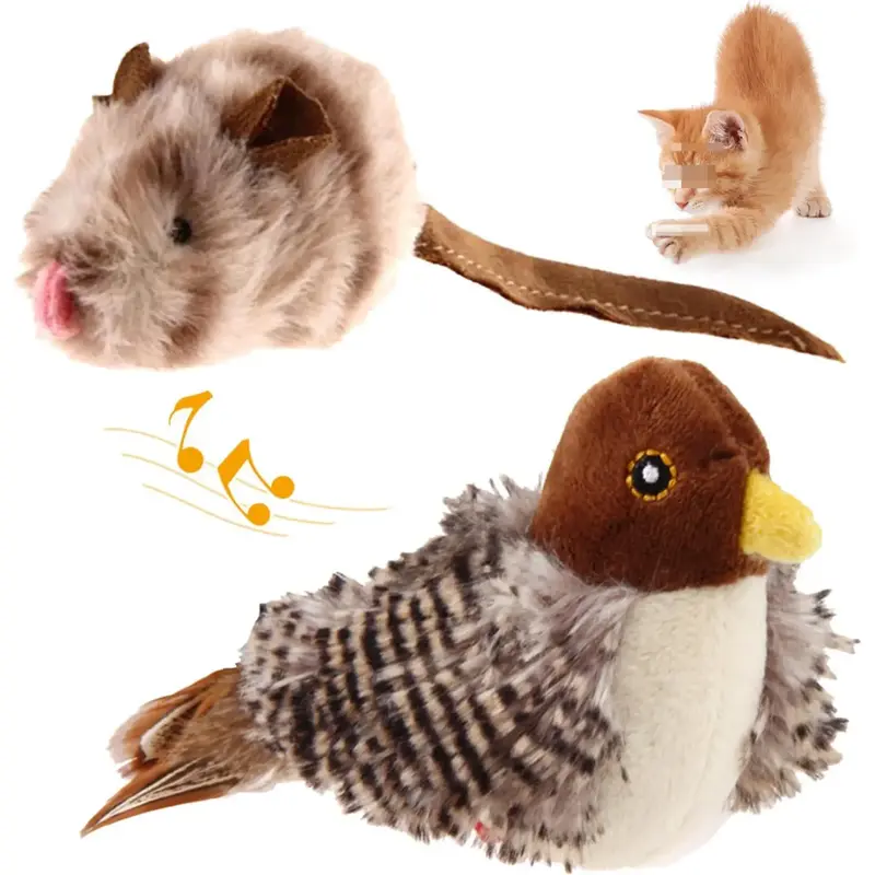 Cat Toys Chirping Birds 2 Pcs with SilverVine, Interactive Cat Kicker, Lifelike Birdie Tweets, Indoor Kitty Kitten Exercise T...