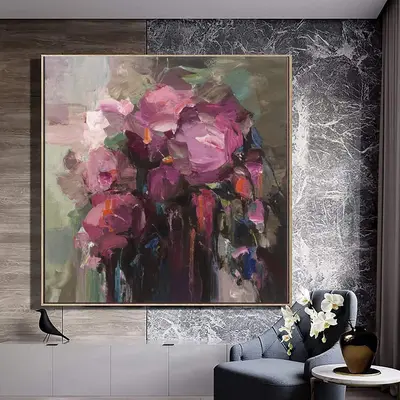 Abstract Flowers Paintings On Canvas Floral Art Impasto Painting Pink Flowers Bouquet Painting Heavy Textured Art | BLOOMING ...