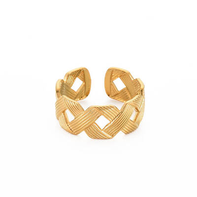 Ion Plating(IP) 304 Stainless Steel Hollow Open Cuff Ring for Women