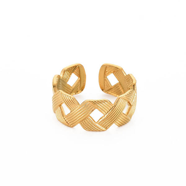 Ion Plating(IP) 304 Stainless Steel Hollow Open Cuff Ring for Women