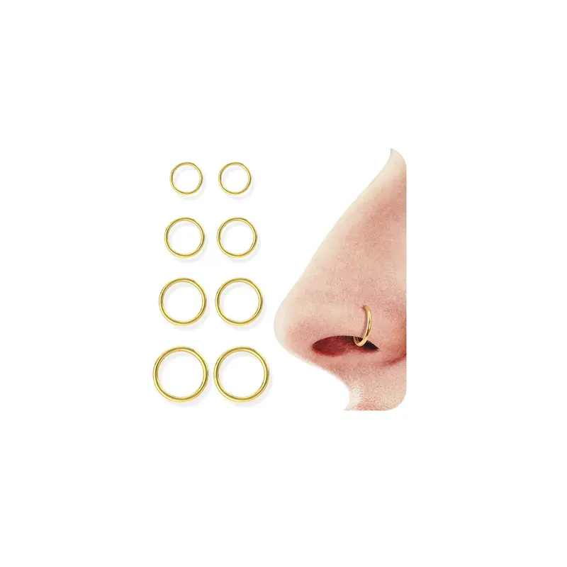 BodyBonita Hinged Nose Rings Hoops 8 Counts 16G/18G 316L Surgical Steel Seamless Septum Rings Lip Helix Cartilage Conch Rook ...