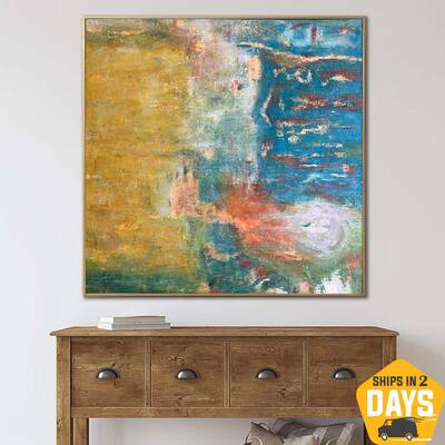 Abstract Painting Colorful Paintings On Canvas Blue and Gold Wall Art Gold Leaf Art Textured Painting | TROPICAL BEACH 32&quo...