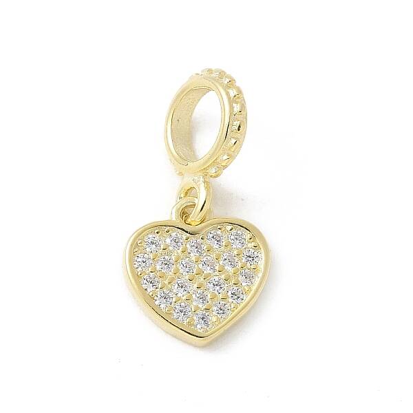 925 Sterling Silver Clear Cubic Zirconia Heart European Dangle Charms