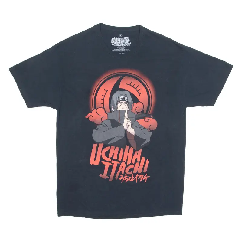 NARUTO Mens T-Shirt Black Crew Neck L